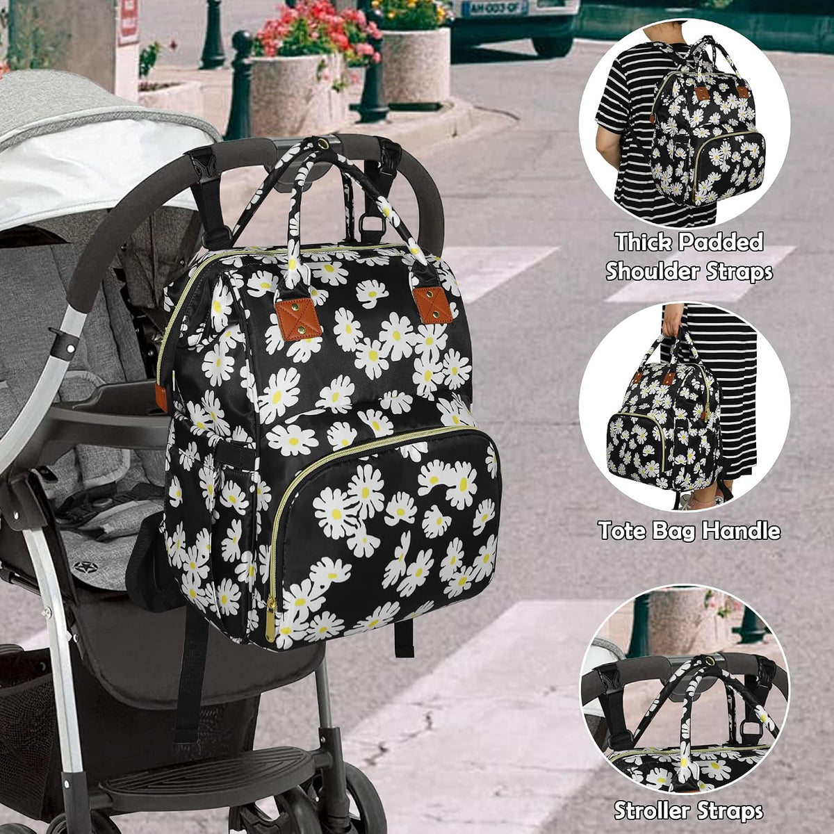 Femuar Diaper Bag Backpack Multifunction Maternity Nappy Baby Bag for Girls & Boys Large Capacity Travel Diaper Bags Dark Black