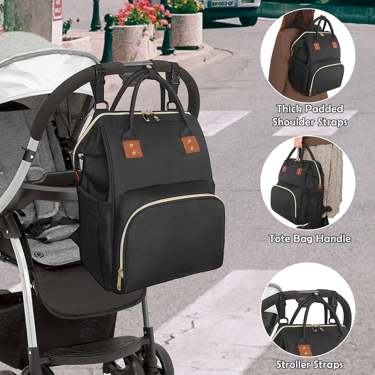 Femuar Diaper Bag Backpack Multifunction Maternity Nappy Baby Bag for Girls & Boys Large Capacity Travel Diaper Bags Dark Black