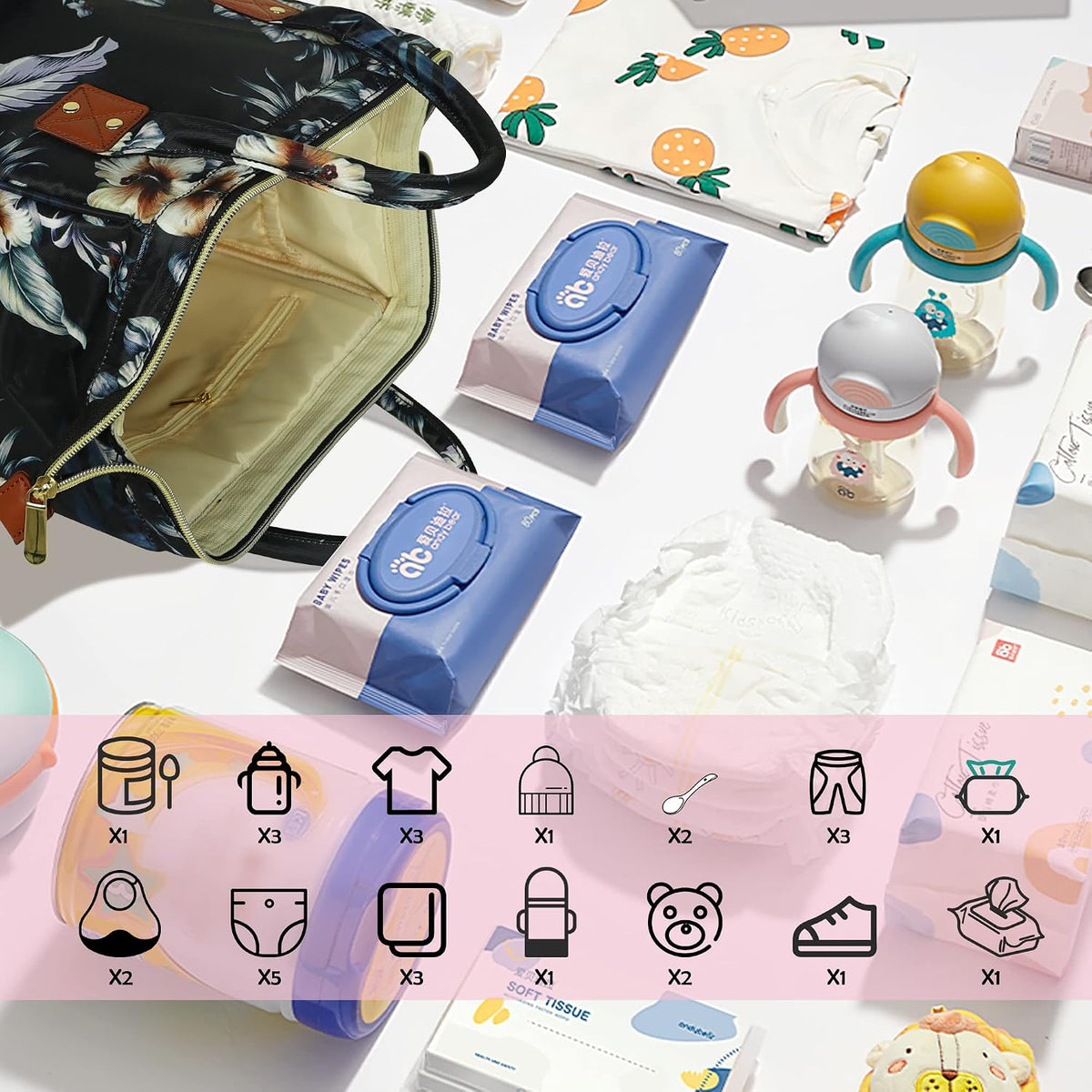 Femuar Diaper Bag Backpack Multifunction Maternity Nappy Baby Bag for Girls & Boys Large Capacity Travel Diaper Bags Dark Black