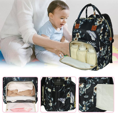 Femuar Diaper Bag Backpack Multifunction Maternity Nappy Baby Bag for Girls & Boys Large Capacity Travel Diaper Bags Dark Black