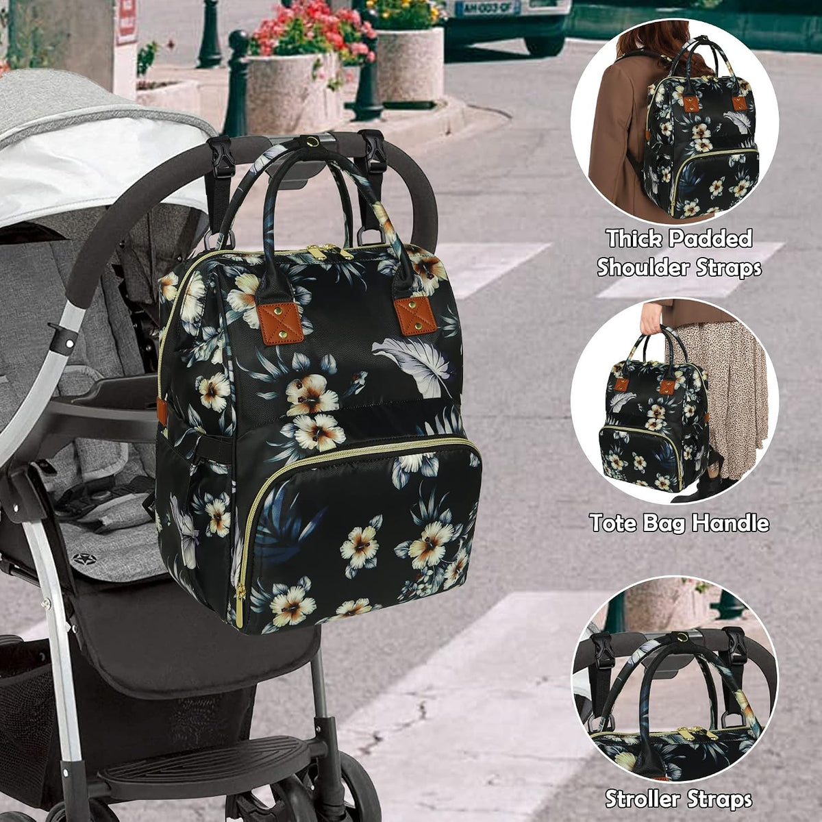 Femuar Diaper Bag Backpack Multifunction Maternity Nappy Baby Bag for Girls & Boys Large Capacity Travel Diaper Bags Dark Black