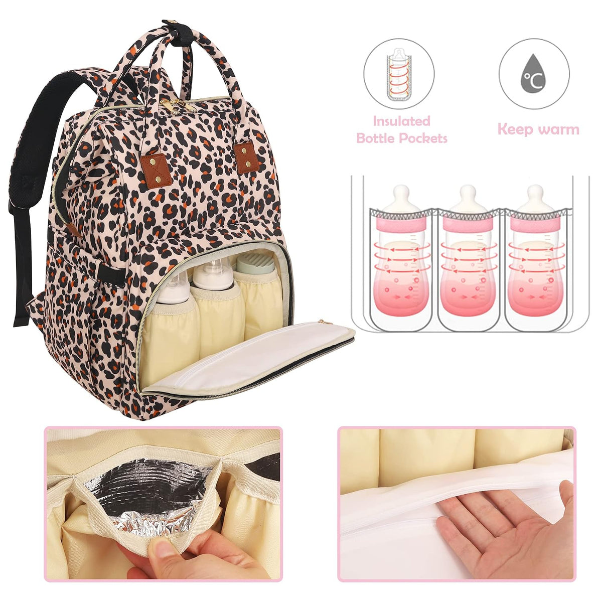 Femuar Diaper Bag Backpack Multifunction Maternity Nappy Baby Bag for Girls & Boys Large Capacity Travel Diaper Bags Dark Black