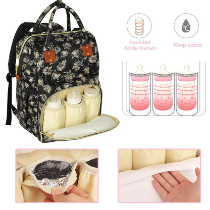 Femuar Diaper Bag Backpack Multifunction Maternity Nappy Baby Bag for Girls & Boys Large Capacity Travel Diaper Bags Dark Black
