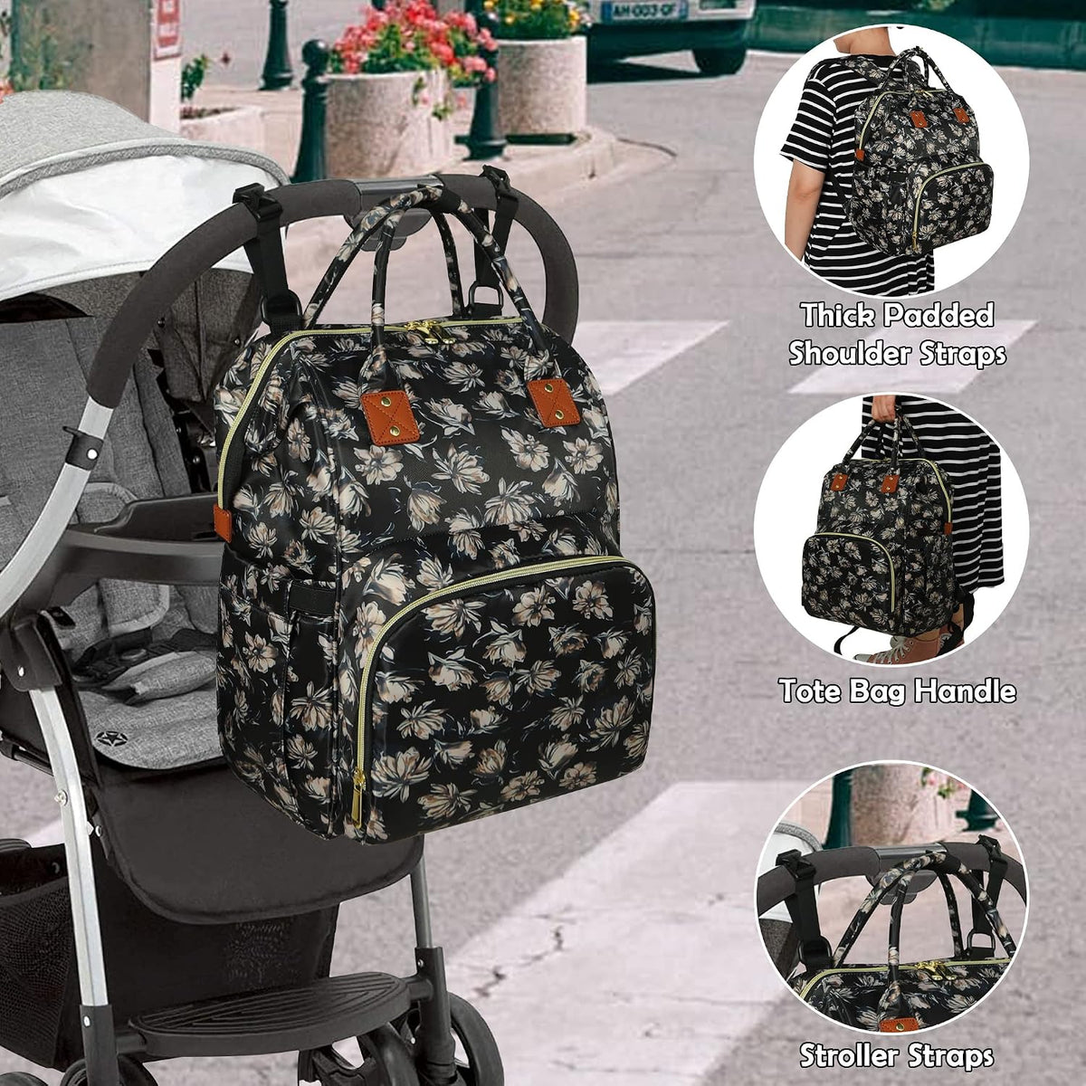 Femuar Diaper Bag Backpack Multifunction Maternity Nappy Baby Bag for Girls & Boys Large Capacity Travel Diaper Bags Dark Black