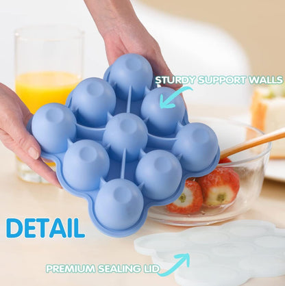 3 Pack Baby Food Storage Containers with Lid and Spoon Reusable Silicone Baby Food Freezer Tray 9 Cup 2.6 oz Stackable Mold Baby Feeding Set for Food Vegetable Fruit Puree and Breastmilk