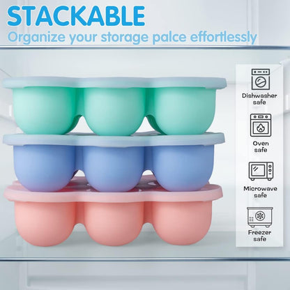3 Pack Baby Food Storage Containers with Lid and Spoon Reusable Silicone Baby Food Freezer Tray 9 Cup 2.6 oz Stackable Mold Baby Feeding Set for Food Vegetable Fruit Puree and Breastmilk