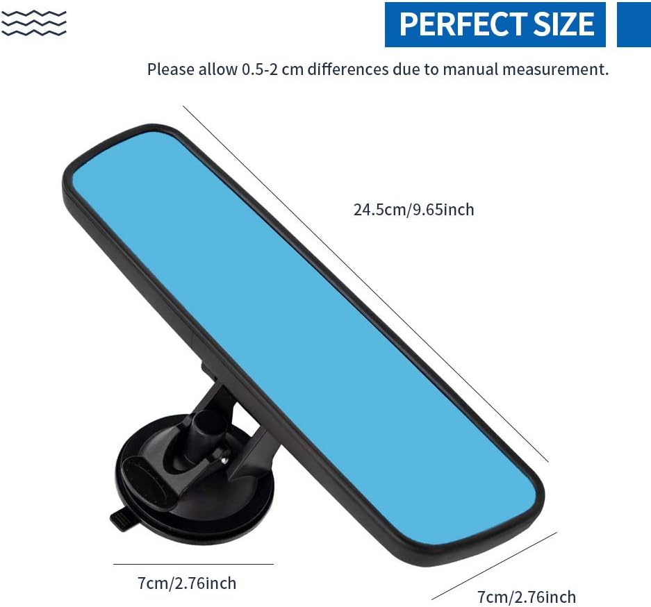 Rear View Mirror, Adjustable Car Interior Rear View Mirrors Car Seat for Universal Cars Trucks SUV-9.64 x 2.6 inch (Blue)