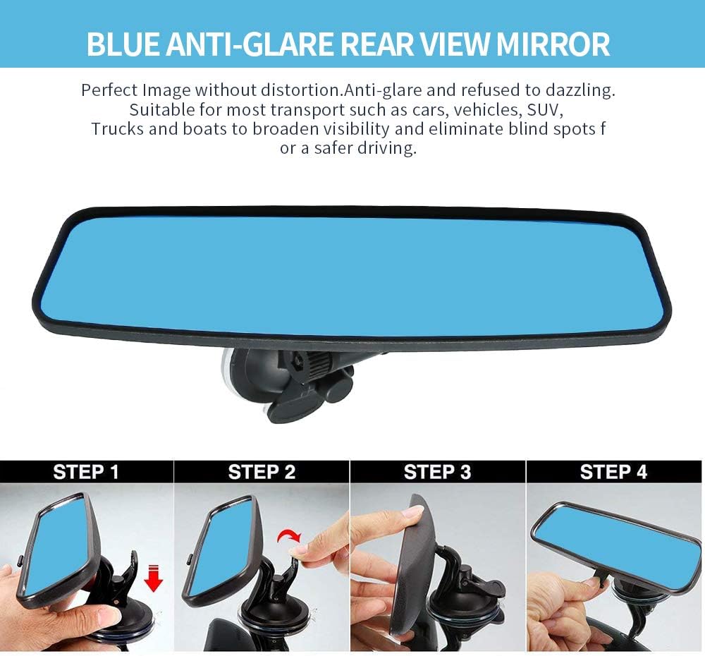 Rear View Mirror, Adjustable Car Interior Rear View Mirrors Car Seat for Universal Cars Trucks SUV-9.64 x 2.6 inch (Blue)