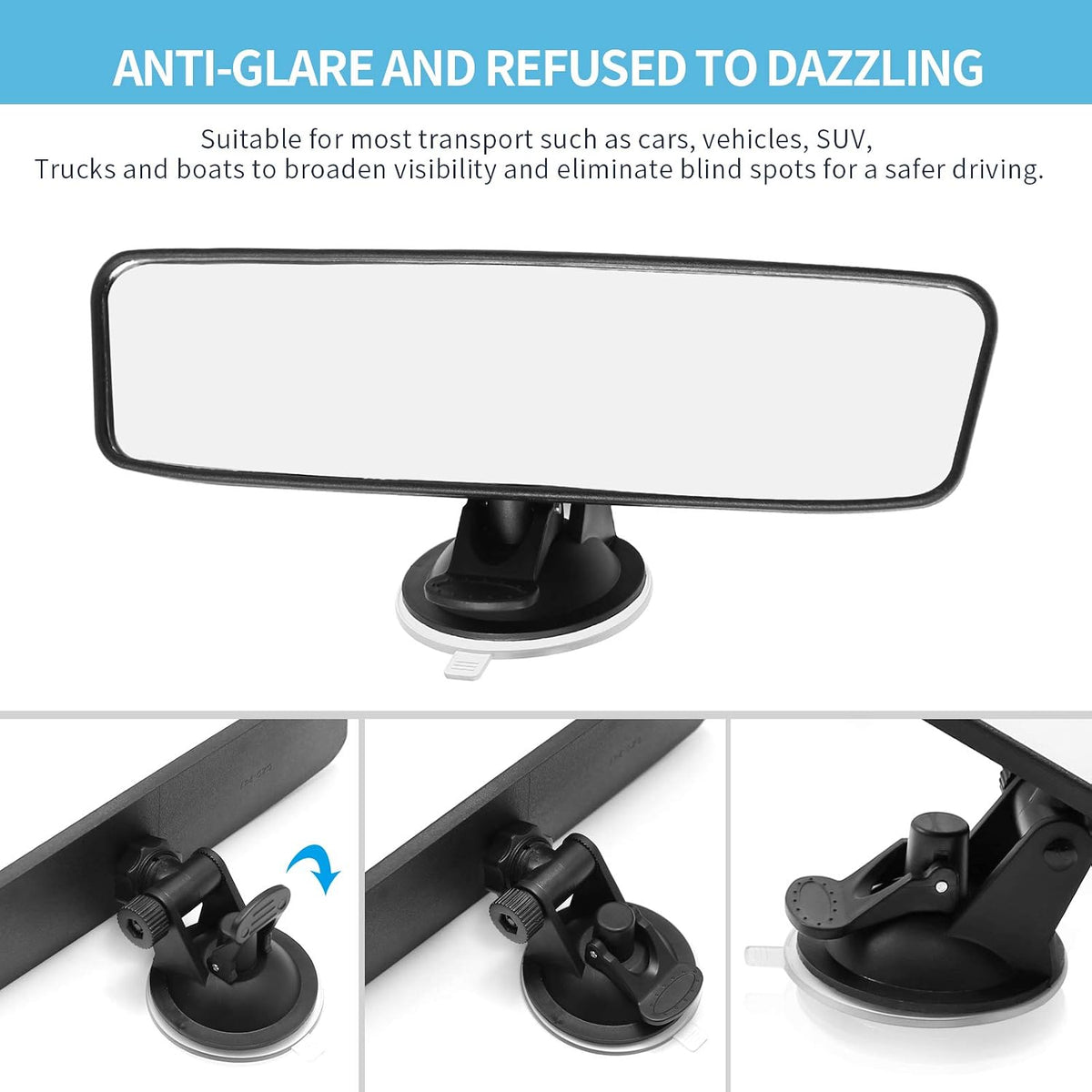 Rear View Mirror, Adjustable Car Interior Rear View Mirrors Car Seat for Universal Cars Trucks SUV-9.64 x 2.6 inch (Blue)