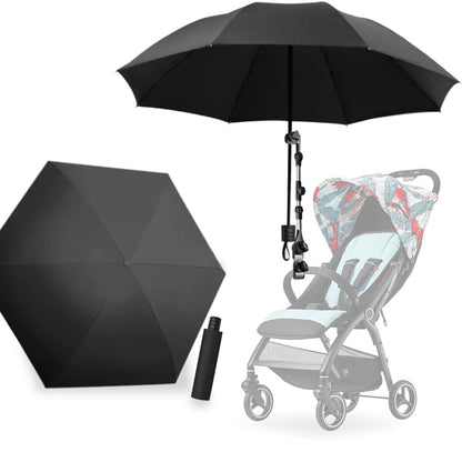 Stroller Umbrella Attachment, Umbrella for Stroller Sunshade, Sun UV Protection Stroller Sun Shade,Clip on Umbrella for Stroller， Adjustable Steering Angle, for All Kinds of Strollers