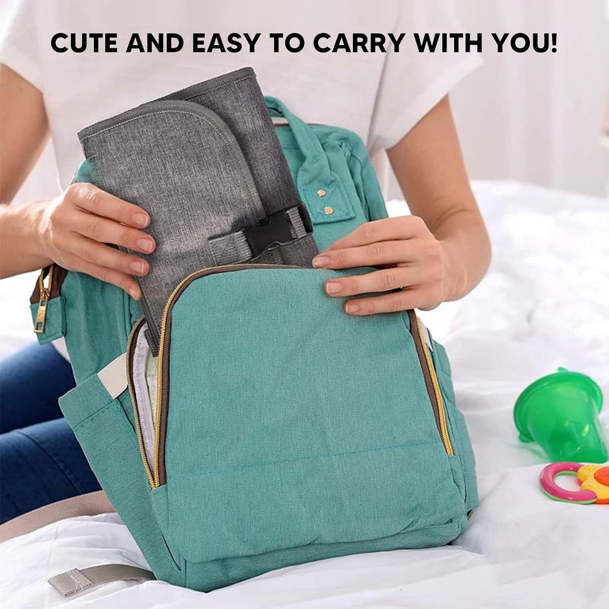 Detachable Change Pad, Portable Diaper Changing Mat with Oxford Cloth, Zipper Storage Pockets and Adjustable Shoulder Strap for Travel, Stroller or On - the