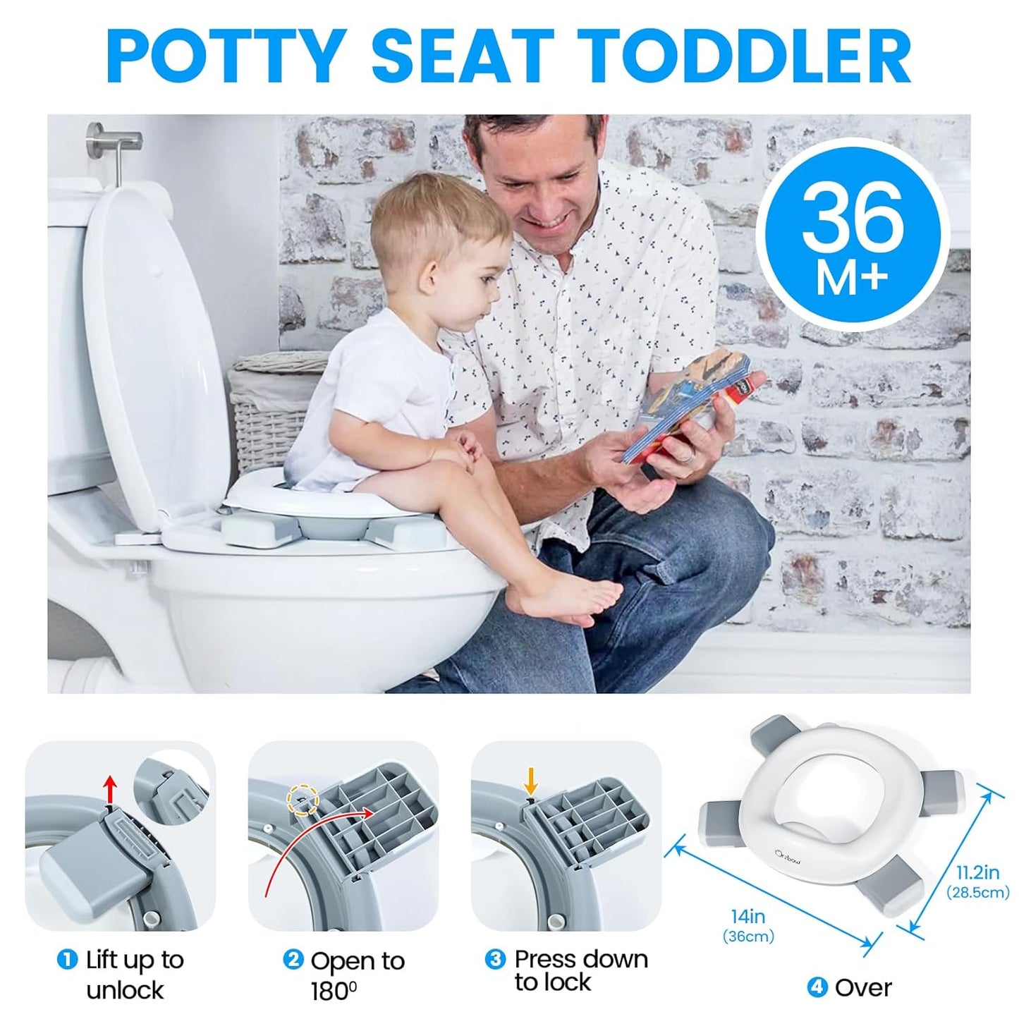 Orzbow Portable Potty Training Chair for Toddler, Travel Emergency Toilet | On-The-Go Collapsible Toilet Seat, Splash Guard for 18+ Month Kids, Includes Free Carry Bag and 40 Liners, Indoor/Outdoor Use