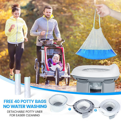 Orzbow Portable Potty Training Chair for Toddler, Travel Emergency Toilet | On-The-Go Collapsible Toilet Seat, Splash Guard for 18+ Month Kids, Includes Free Carry Bag and 40 Liners, Indoor/Outdoor Use