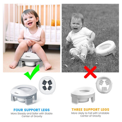 Orzbow Portable Potty Training Chair for Toddler, Travel Emergency Toilet | On-The-Go Collapsible Toilet Seat, Splash Guard for 18+ Month Kids, Includes Free Carry Bag and 40 Liners, Indoor/Outdoor Use
