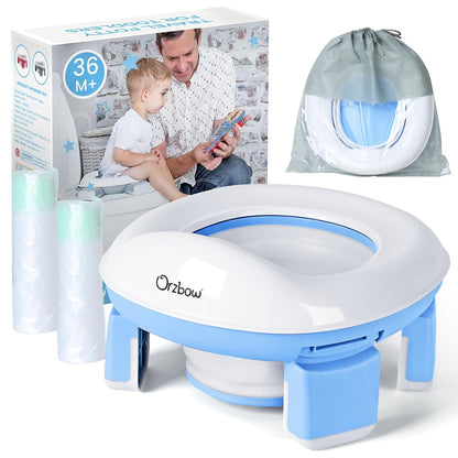 Orzbow Portable Potty Training Chair for Toddler, Travel Emergency Toilet | On-The-Go Collapsible Toilet Seat, Splash Guard for 18+ Month Kids, Includes Free Carry Bag and 40 Liners, Indoor/Outdoor Use