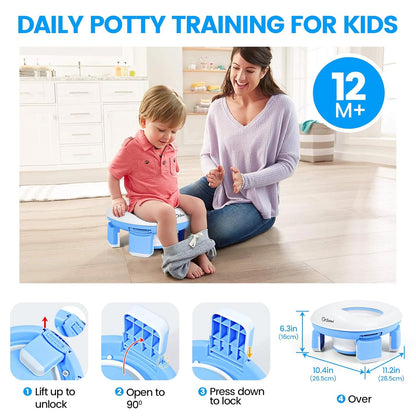 Orzbow Portable Potty Training Chair for Toddler, Travel Emergency Toilet | On-The-Go Collapsible Toilet Seat, Splash Guard for 18+ Month Kids, Includes Free Carry Bag and 40 Liners, Indoor/Outdoor Use