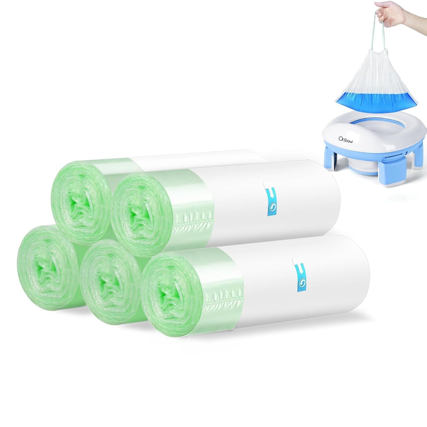 Orzbow Portable Potty Training Chair for Toddler, Travel Emergency Toilet | On-The-Go Collapsible Toilet Seat, Splash Guard for 18+ Month Kids, Includes Free Carry Bag and 40 Liners, Indoor/Outdoor Use