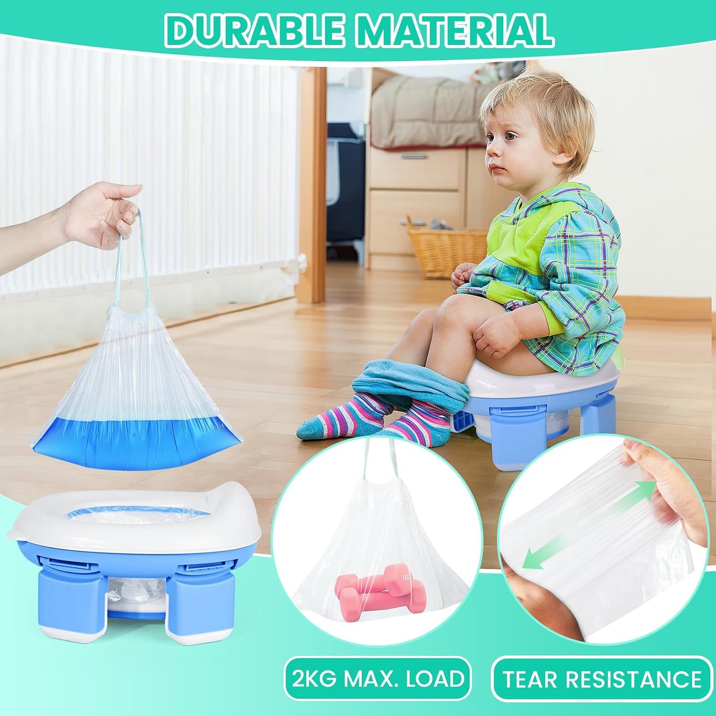 Orzbow Portable Potty Training Chair for Toddler, Travel Emergency Toilet | On-The-Go Collapsible Toilet Seat, Splash Guard for 18+ Month Kids, Includes Free Carry Bag and 40 Liners, Indoor/Outdoor Use