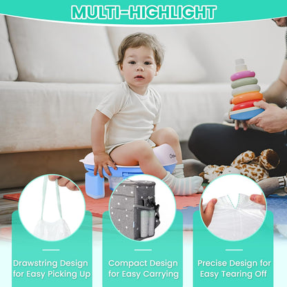 Orzbow Portable Potty Training Chair for Toddler, Travel Emergency Toilet | On-The-Go Collapsible Toilet Seat, Splash Guard for 18+ Month Kids, Includes Free Carry Bag and 40 Liners, Indoor/Outdoor Use