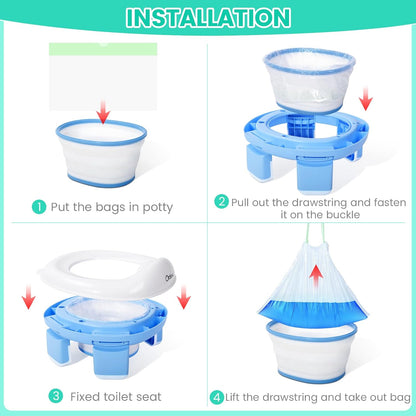 Orzbow Portable Potty Training Chair for Toddler, Travel Emergency Toilet | On-The-Go Collapsible Toilet Seat, Splash Guard for 18+ Month Kids, Includes Free Carry Bag and 40 Liners, Indoor/Outdoor Use