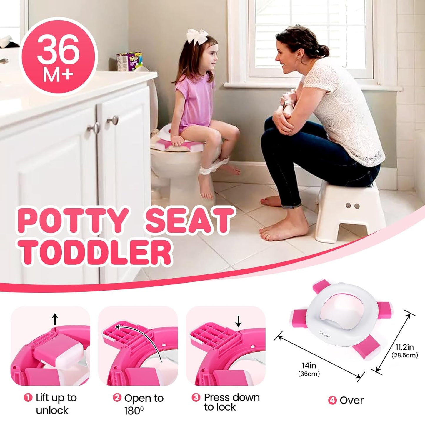 Orzbow Portable Potty Training Chair for Toddler, Travel Emergency Toilet | On-The-Go Collapsible Toilet Seat, Splash Guard for 18+ Month Kids, Includes Free Carry Bag and 40 Liners, Indoor/Outdoor Use