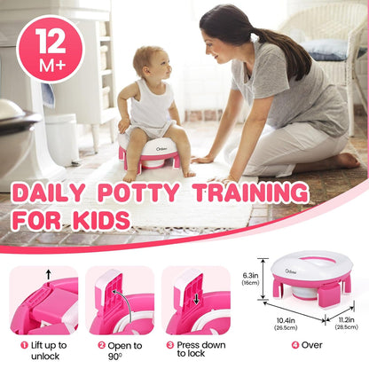 Orzbow Portable Potty Training Chair for Toddler, Travel Emergency Toilet | On-The-Go Collapsible Toilet Seat, Splash Guard for 18+ Month Kids, Includes Free Carry Bag and 40 Liners, Indoor/Outdoor Use