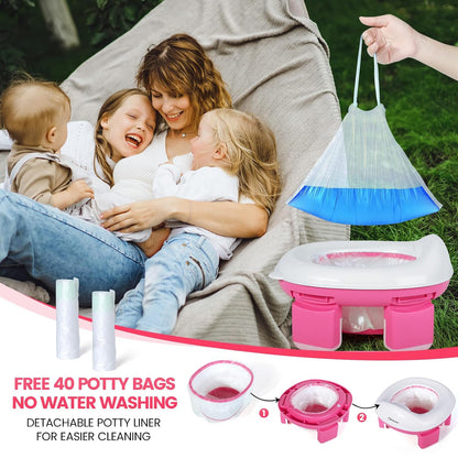 Orzbow Portable Potty Training Chair for Toddler, Travel Emergency Toilet | On-The-Go Collapsible Toilet Seat, Splash Guard for 18+ Month Kids, Includes Free Carry Bag and 40 Liners, Indoor/Outdoor Use