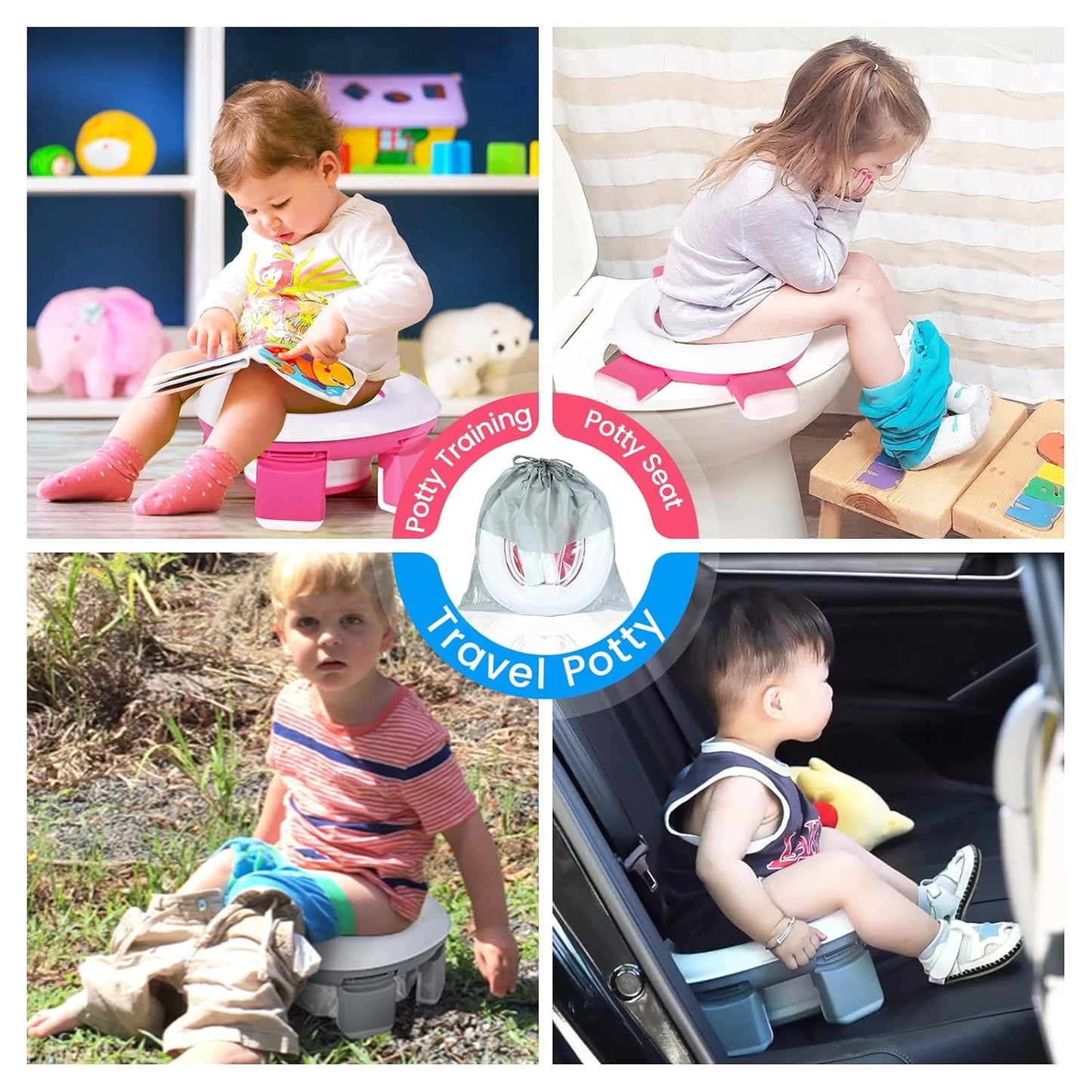 Orzbow Portable Potty Training Chair for Toddler, Travel Emergency Toilet | On-The-Go Collapsible Toilet Seat, Splash Guard for 18+ Month Kids, Includes Free Carry Bag and 40 Liners, Indoor/Outdoor Use