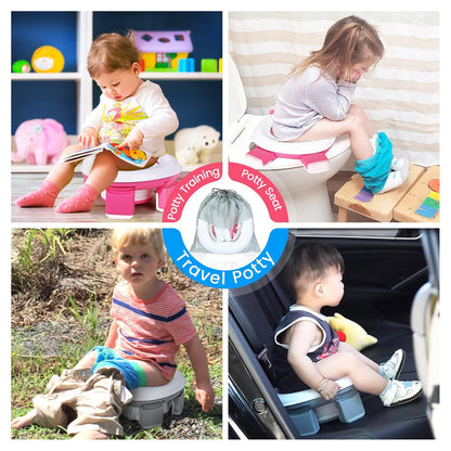 Orzbow Portable Potty Training Chair for Toddler, Travel Emergency Toilet | On-The-Go Collapsible Toilet Seat, Splash Guard for 18+ Month Kids, Includes Free Carry Bag and 40 Liners, Indoor/Outdoor Use