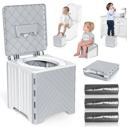 Orzbow Portable Potty Training Chair for Toddler, Travel Emergency Toilet | On-The-Go Collapsible Toilet Seat, Splash Guard for 18+ Month Kids, Includes Free Carry Bag and 40 Liners, Indoor/Outdoor Use