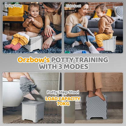 Orzbow Portable Potty Training Chair for Toddler, Travel Emergency Toilet | On-The-Go Collapsible Toilet Seat, Splash Guard for 18+ Month Kids, Includes Free Carry Bag and 40 Liners, Indoor/Outdoor Use
