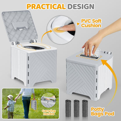 Orzbow Portable Potty Training Chair for Toddler, Travel Emergency Toilet | On-The-Go Collapsible Toilet Seat, Splash Guard for 18+ Month Kids, Includes Free Carry Bag and 40 Liners, Indoor/Outdoor Use