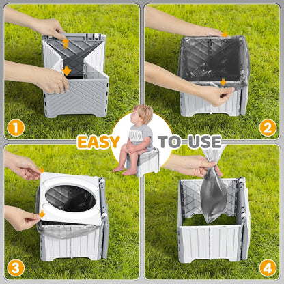 Orzbow Portable Potty Training Chair for Toddler, Travel Emergency Toilet | On-The-Go Collapsible Toilet Seat, Splash Guard for 18+ Month Kids, Includes Free Carry Bag and 40 Liners, Indoor/Outdoor Use