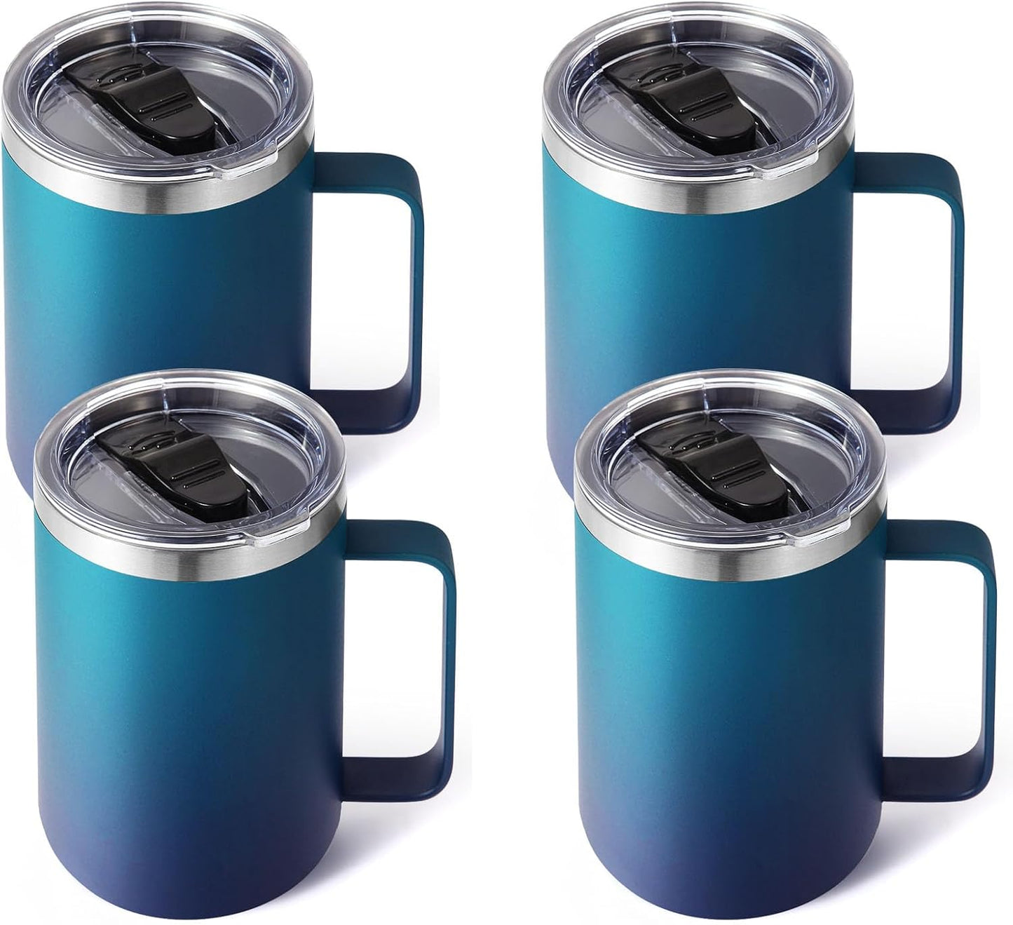 Volhoply 16oz Insulated Coffee Mug with Lid and Straw, Stainless Steel Travel Mugs with Handle, Double Wall Vacuum Leak Proof Coffee Tumbler Cup (White,1)