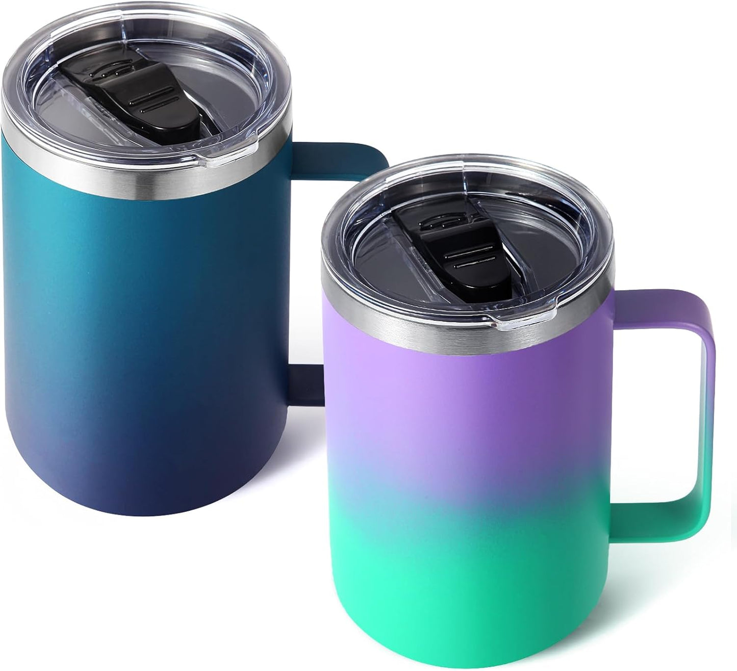 Volhoply 16oz Insulated Coffee Mug with Lid and Straw, Stainless Steel Travel Mugs with Handle, Double Wall Vacuum Leak Proof Coffee Tumbler Cup (White,1)