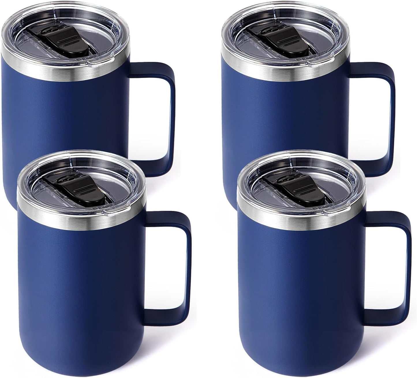 Volhoply 16oz Insulated Coffee Mug with Lid and Straw, Stainless Steel Travel Mugs with Handle, Double Wall Vacuum Leak Proof Coffee Tumbler Cup (White,1)