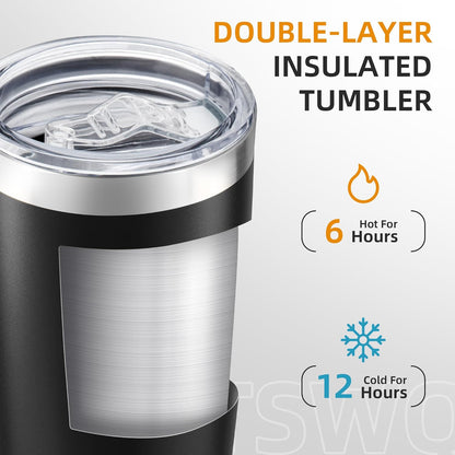 20 oz Tumbler with Lid Stainless Steel Insulated Tumblers, 1 Pack | Leak Proof Lid, Double Wall & Vacuum, Powder Coated, Fit Most Car Cup Holders, for Cold and Hot Drinks, Grey