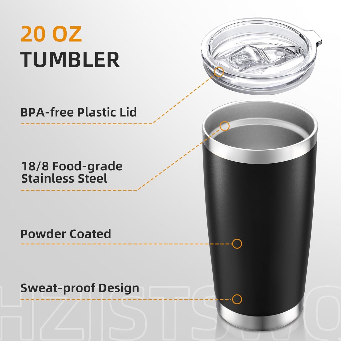 20 oz Tumbler with Lid Stainless Steel Insulated Tumblers, 1 Pack | Leak Proof Lid, Double Wall & Vacuum, Powder Coated, Fit Most Car Cup Holders, for Cold and Hot Drinks, Grey