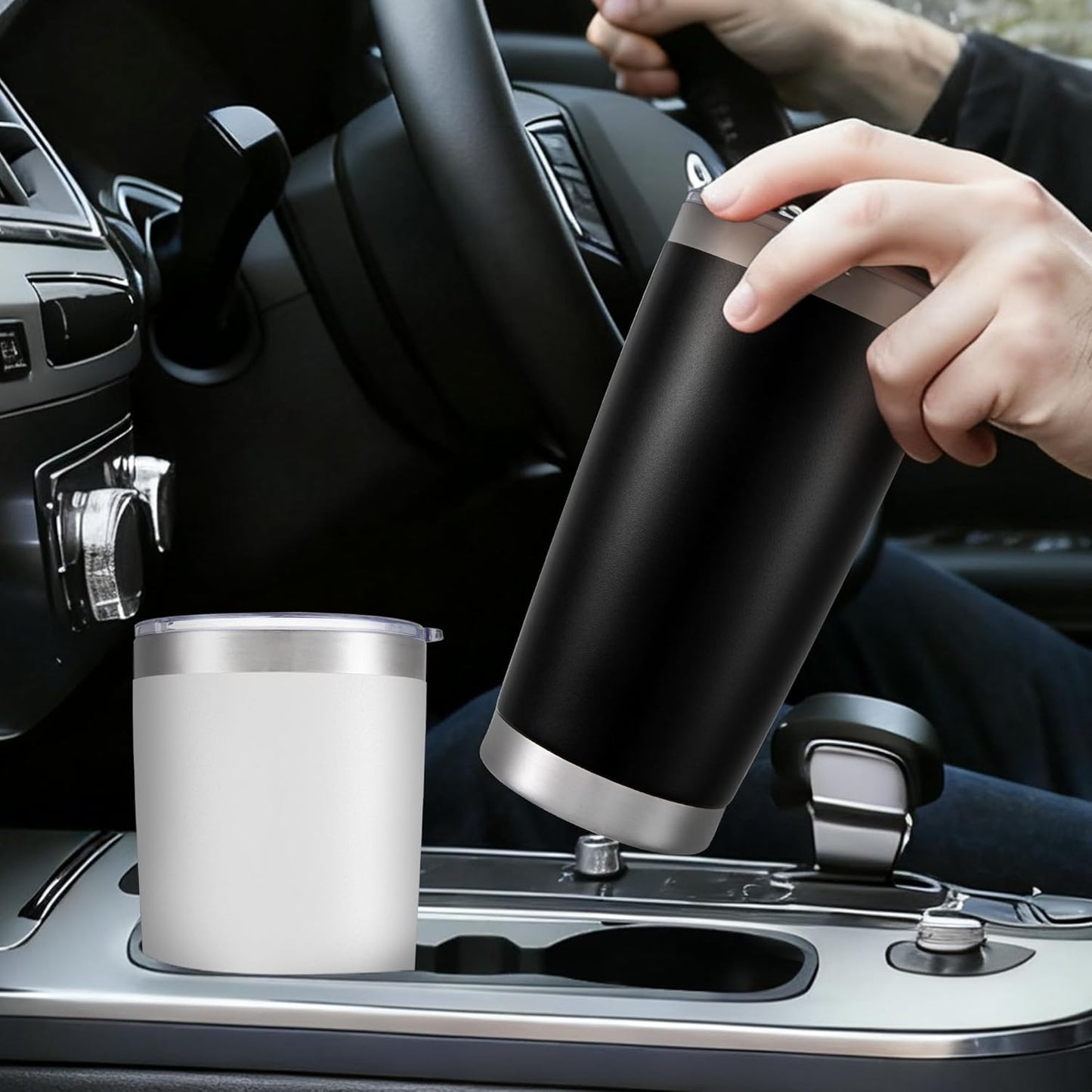 20 oz Tumbler with Lid Stainless Steel Insulated Tumblers, 1 Pack | Leak Proof Lid, Double Wall & Vacuum, Powder Coated, Fit Most Car Cup Holders, for Cold and Hot Drinks, Grey