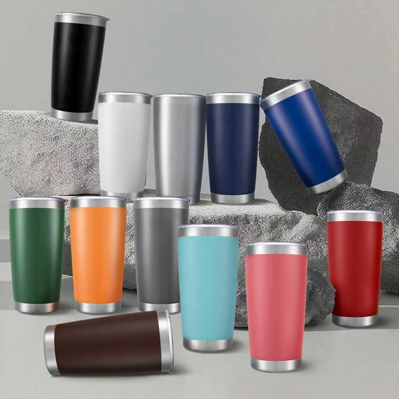 20 oz Tumbler with Lid Stainless Steel Insulated Tumblers, 1 Pack | Leak Proof Lid, Double Wall & Vacuum, Powder Coated, Fit Most Car Cup Holders, for Cold and Hot Drinks, Grey