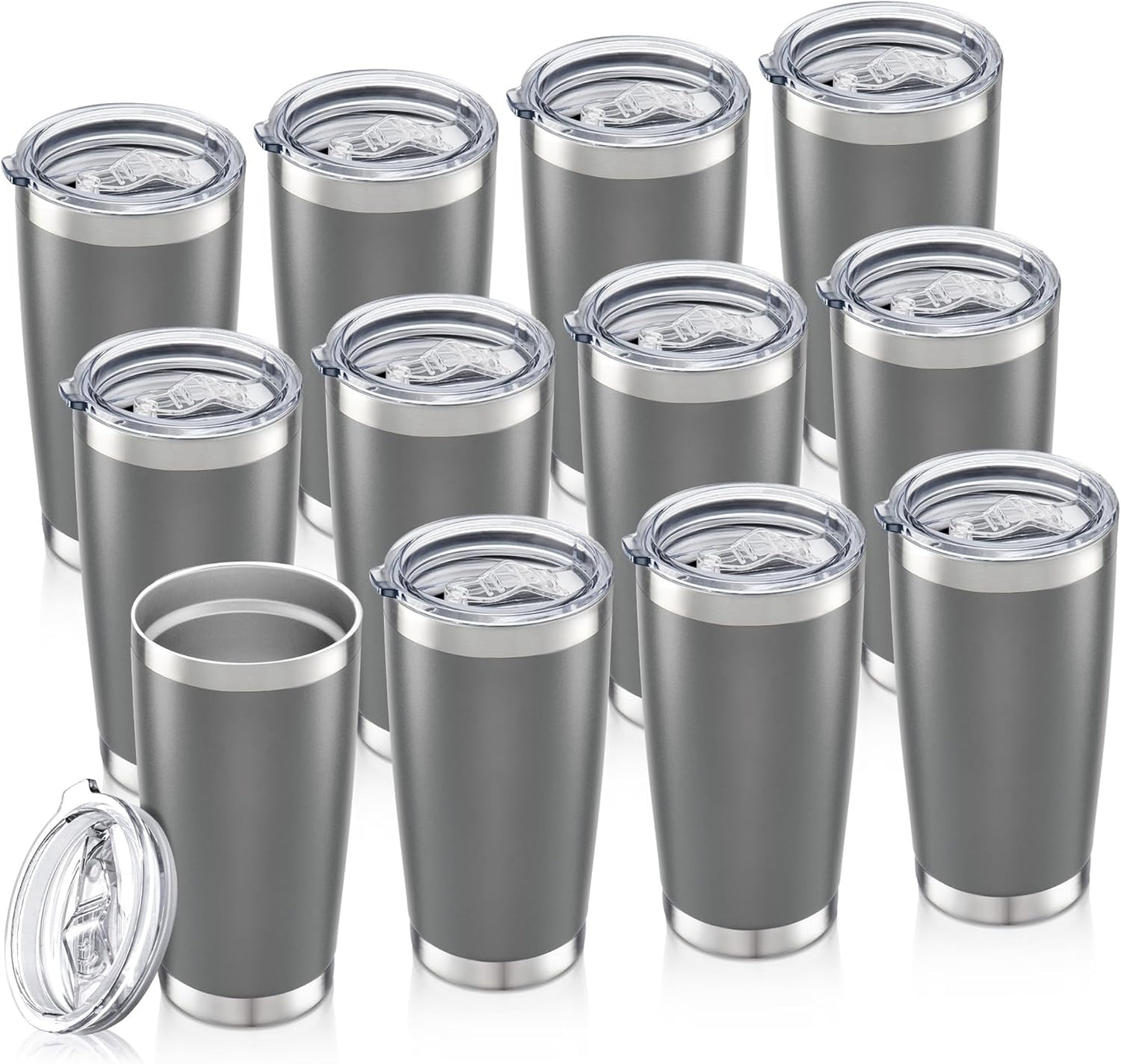 20 oz Tumbler with Lid Stainless Steel Insulated Tumblers, 1 Pack | Leak Proof Lid, Double Wall & Vacuum, Powder Coated, Fit Most Car Cup Holders, for Cold and Hot Drinks, Grey