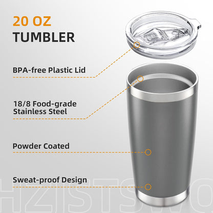 20 oz Tumbler with Lid Stainless Steel Insulated Tumblers, 1 Pack | Leak Proof Lid, Double Wall & Vacuum, Powder Coated, Fit Most Car Cup Holders, for Cold and Hot Drinks, Grey