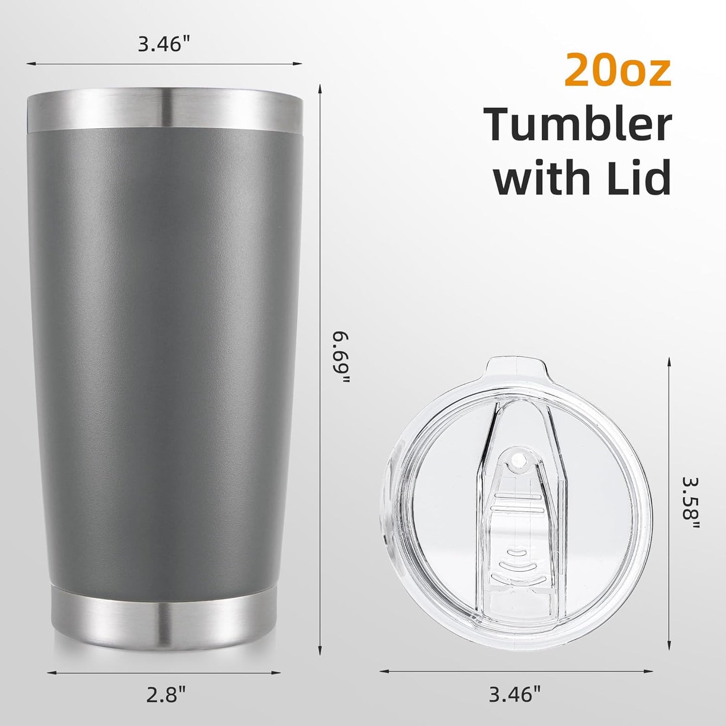 20 oz Tumbler with Lid Stainless Steel Insulated Tumblers, 1 Pack | Leak Proof Lid, Double Wall & Vacuum, Powder Coated, Fit Most Car Cup Holders, for Cold and Hot Drinks, Grey