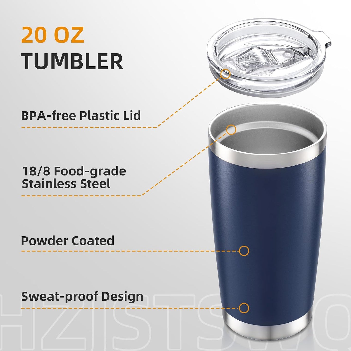 20 oz Tumbler with Lid Stainless Steel Insulated Tumblers, 1 Pack | Leak Proof Lid, Double Wall & Vacuum, Powder Coated, Fit Most Car Cup Holders, for Cold and Hot Drinks, Grey
