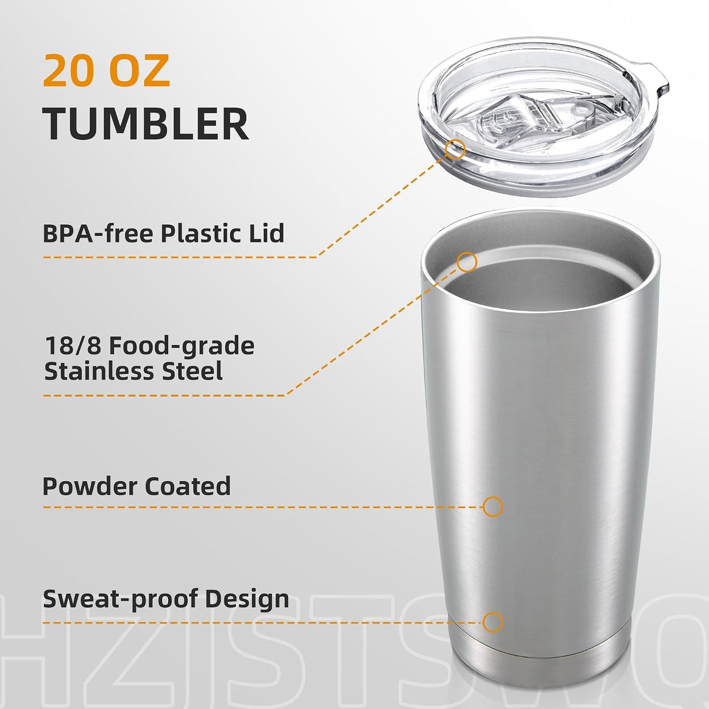 20 oz Tumbler with Lid Stainless Steel Insulated Tumblers, 1 Pack | Leak Proof Lid, Double Wall & Vacuum, Powder Coated, Fit Most Car Cup Holders, for Cold and Hot Drinks, Grey