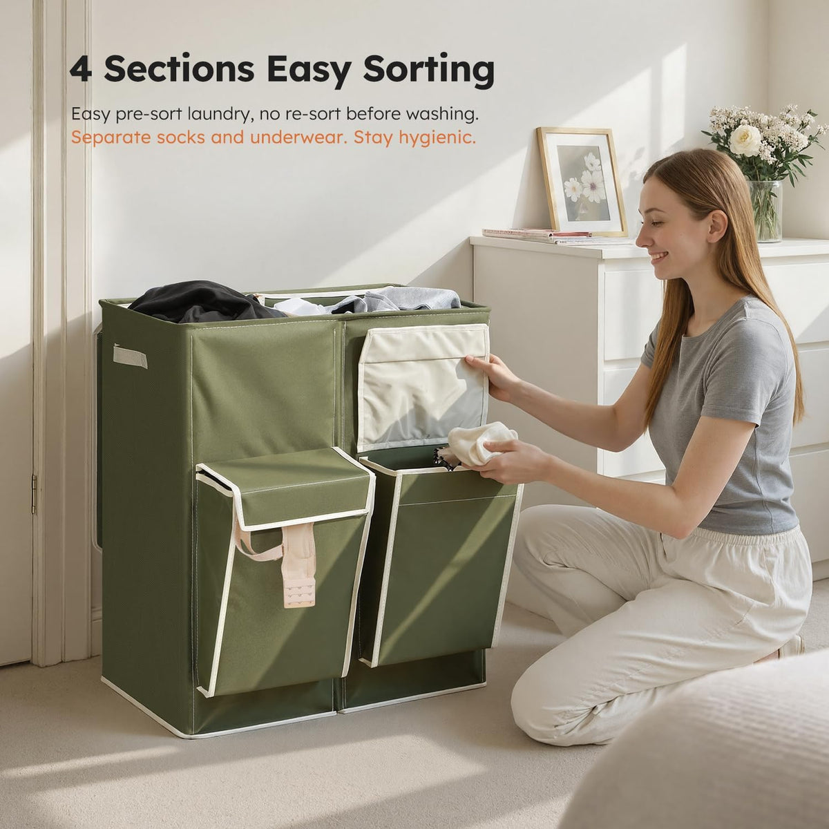 180L Double Laundry Hamper with Lid and 2 Side Pockets, Dual Hamper