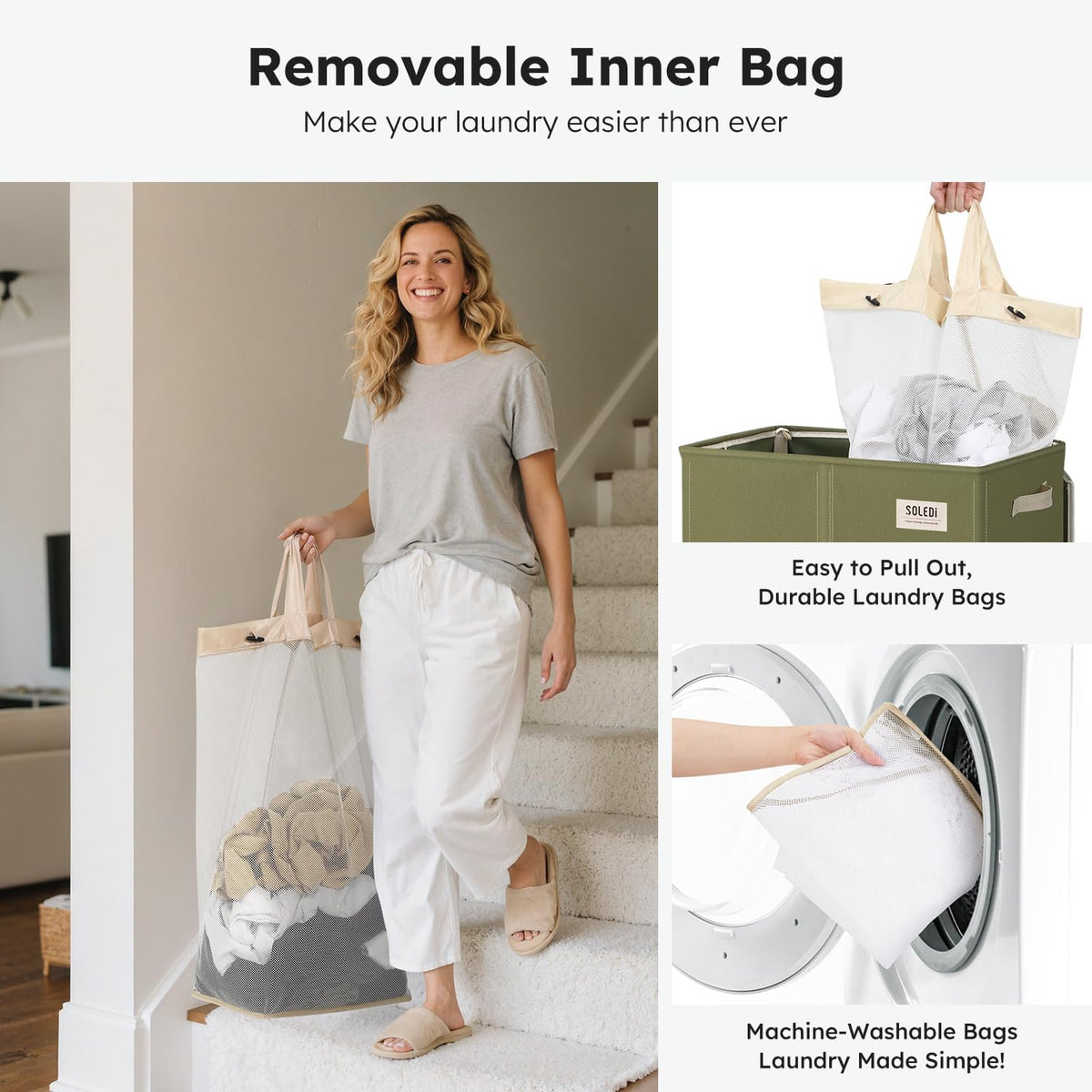 180L Double Laundry Hamper with Lid and 2 Side Pockets, Dual Hamper