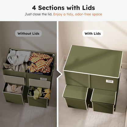 180L Double Laundry Hamper with Lid and 2 Side Pockets, Dual Hamper