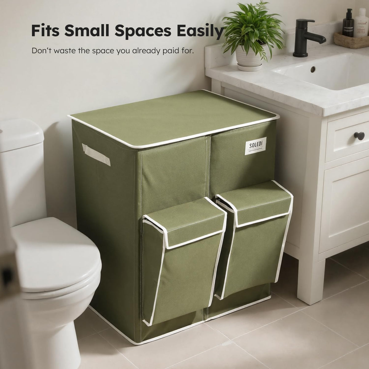 180L Double Laundry Hamper with Lid and 2 Side Pockets, Dual Hamper