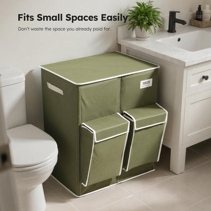180L Double Laundry Hamper with Lid and 2 Side Pockets, Dual Hamper